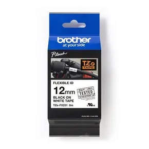 Klebeband, flexibel, 12 mm x 8 m, BROTHER, weiß-schwarz